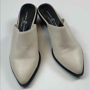 Chinese Laundry Ivory Pointed Toe Mules Block Heel Slip On Shoes Womens Sz 10
